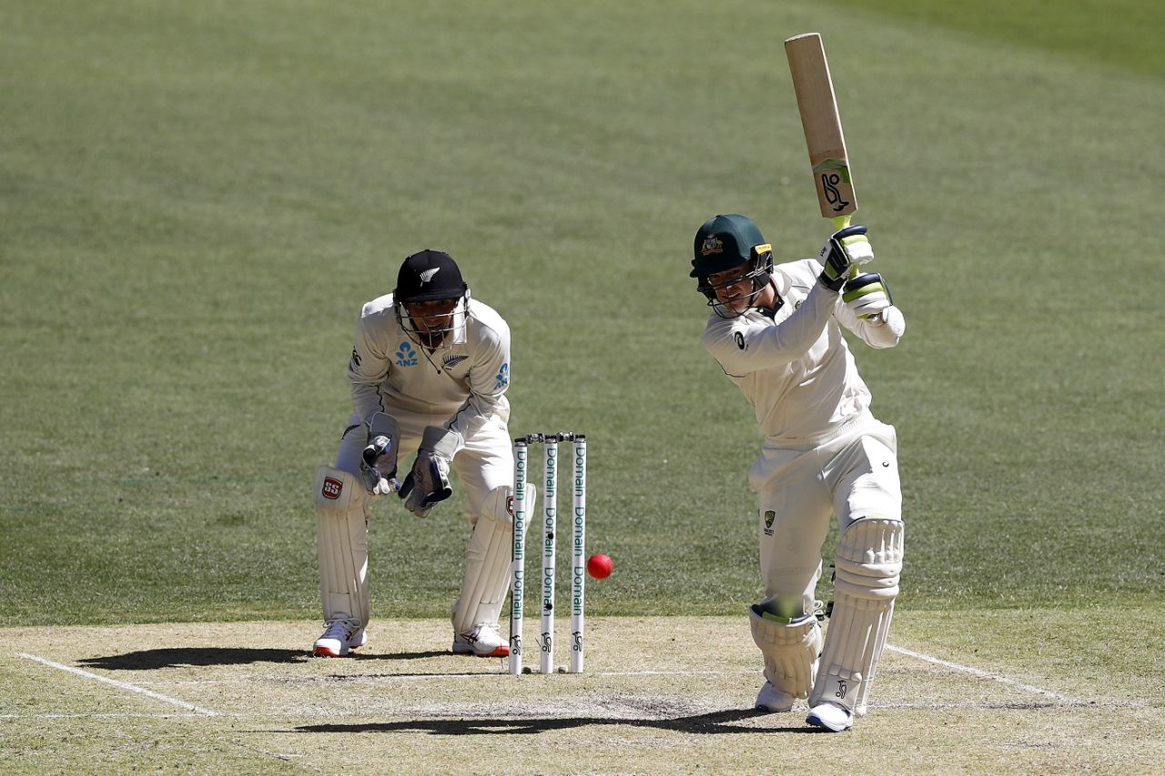 Tim Paine drives forcefully, Australia v New Zealand, 1st Test, Perth, 2nd day, Perth, December 13, 2019