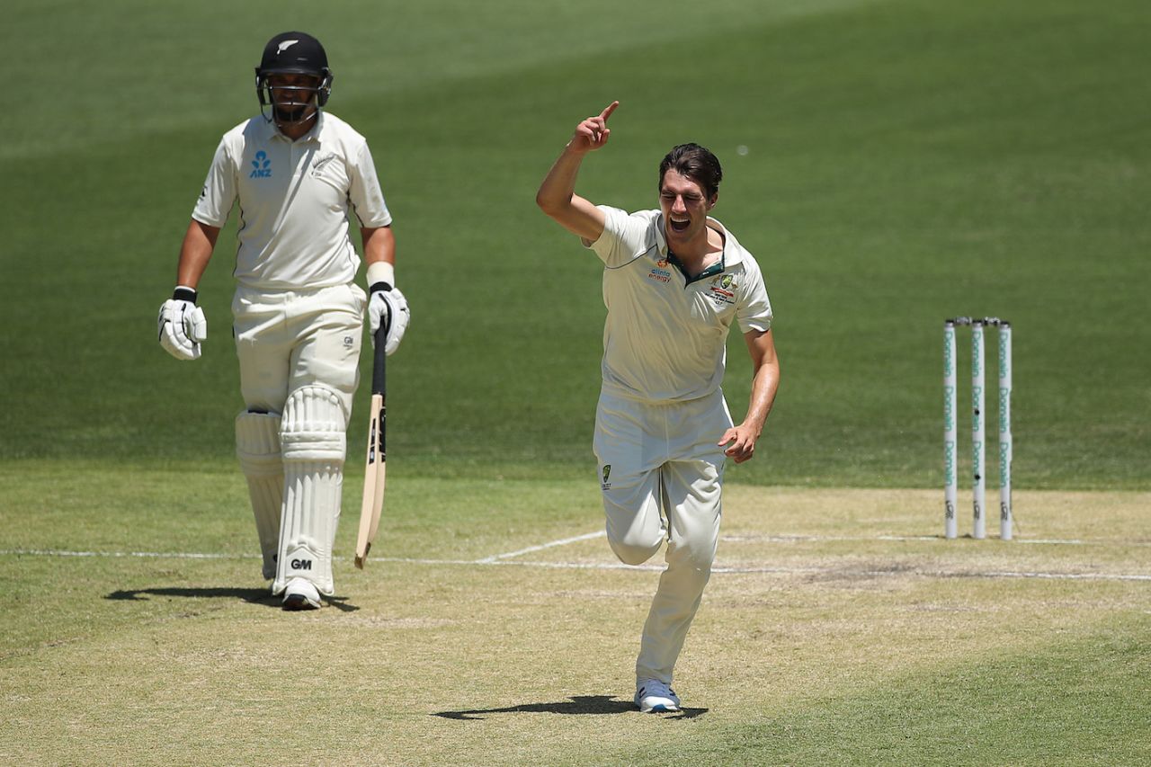 Pat Cummins celebrates a wicket, Australia v New Zealand, 1st Test, Perth, 3rd day, December 13, 2019