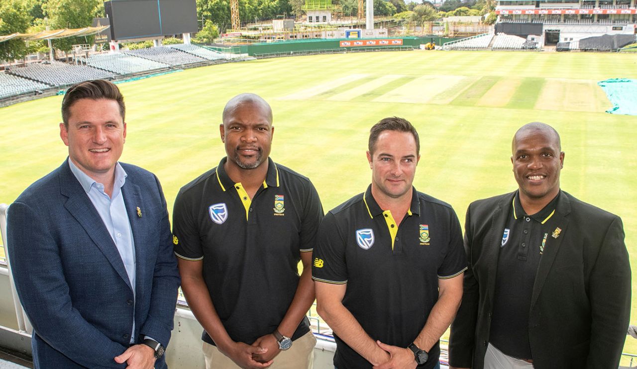 Graeme Smith, Enoch Nkwe, Mark Boucher and Linda Zondi at the unveiling of South Africa's new coaching structure, Cape Town, December 14, 2019