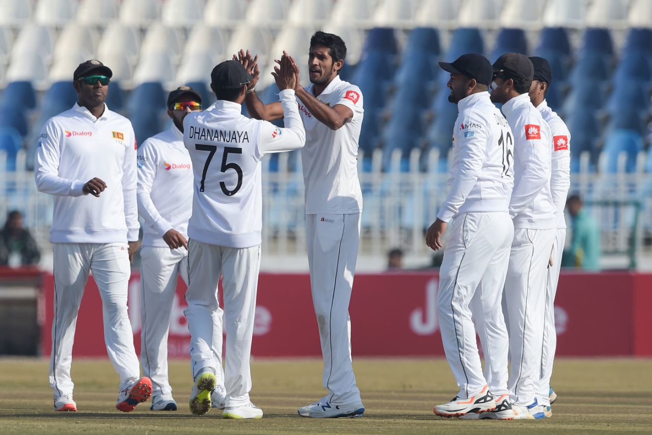 Kasun Rajitha celebrates a wicket, Pakistan v Sri Lanka, 1st Test, Rawalpindi, Day 5