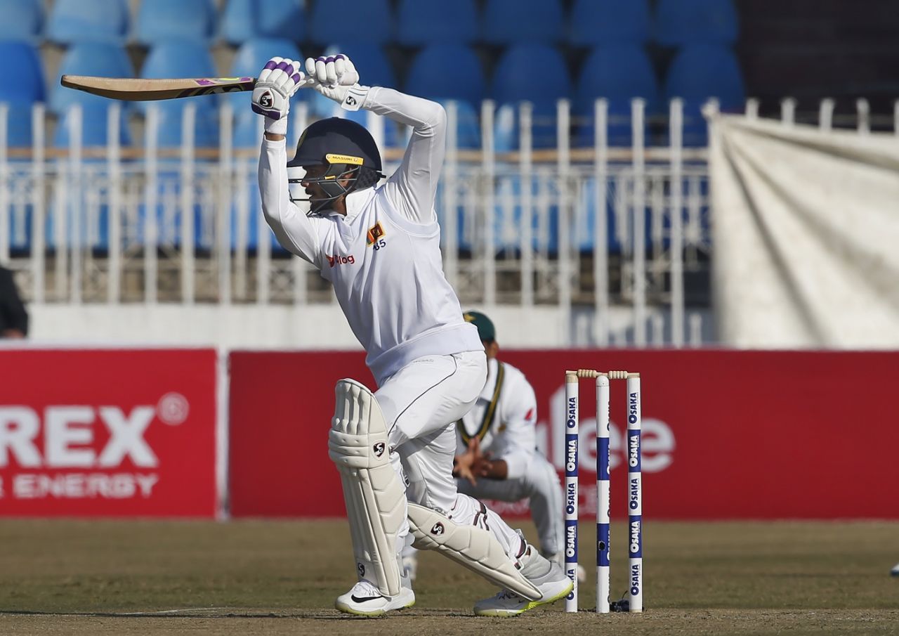 Dhananjaya de Silva drives past point, Pakistan v Sri Lanka, 1st Test, Rawalpindi, Day 5