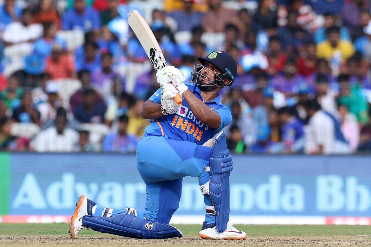 Rishabh Pant gets down on one knee to sweep over backward square leg, India v West indies, 1st ODI, Chennai, December 15, 2019