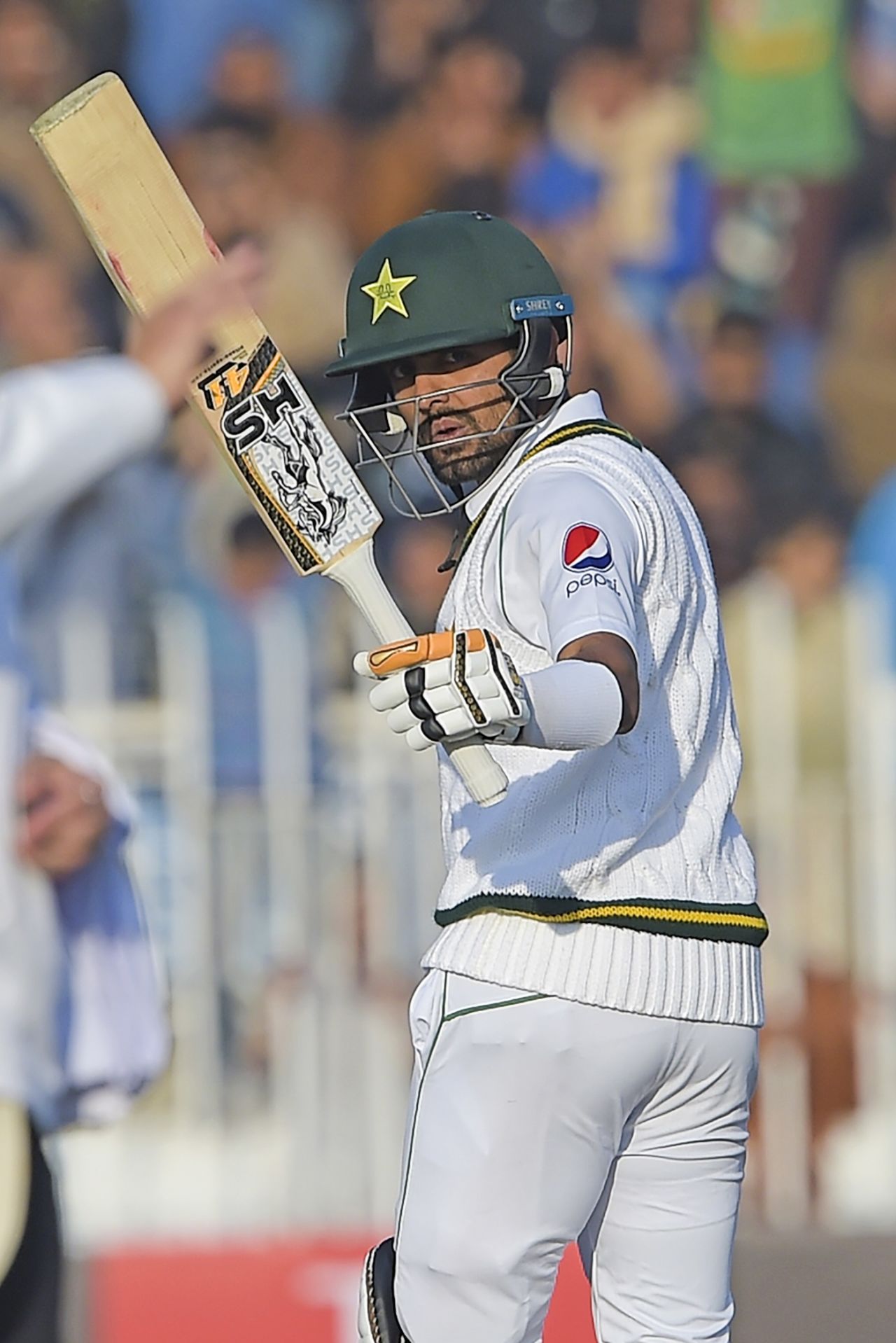 Babar Azam celebrates a landmark, Pakistan v Sri Lanka, 1st Test, Rawalpindi, Day 5