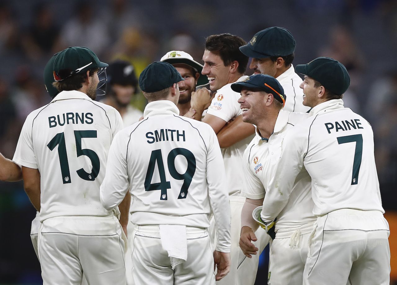 Australia celebrate on a dominant fourth day, Australia v New Zealand, 1st Test, Perth, 4th day, December 15, 2019