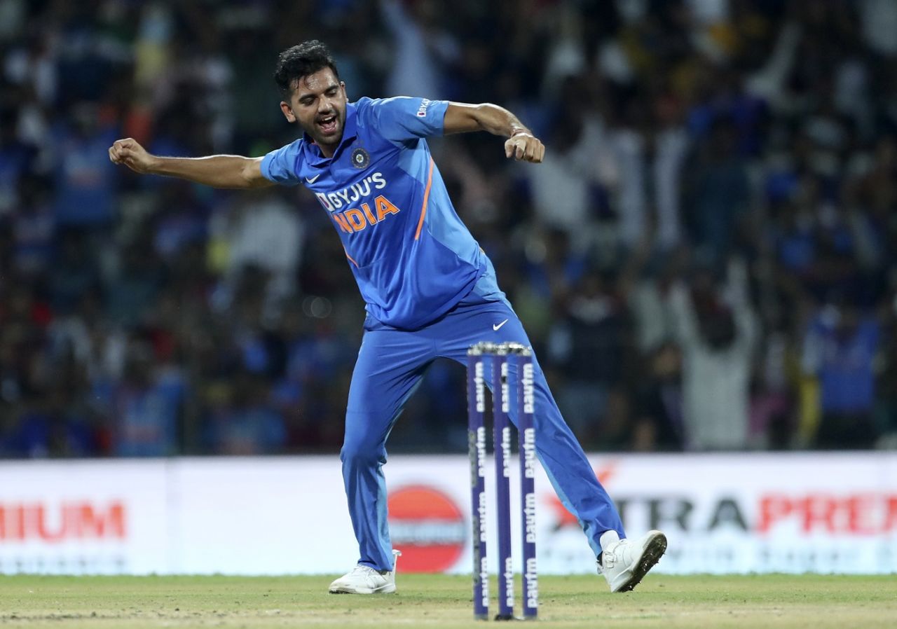 A delighted Deepak Chahar is all smiles after yet another early breakthrough, India v West indies, 1st ODI, Chennai, December 15, 2019
