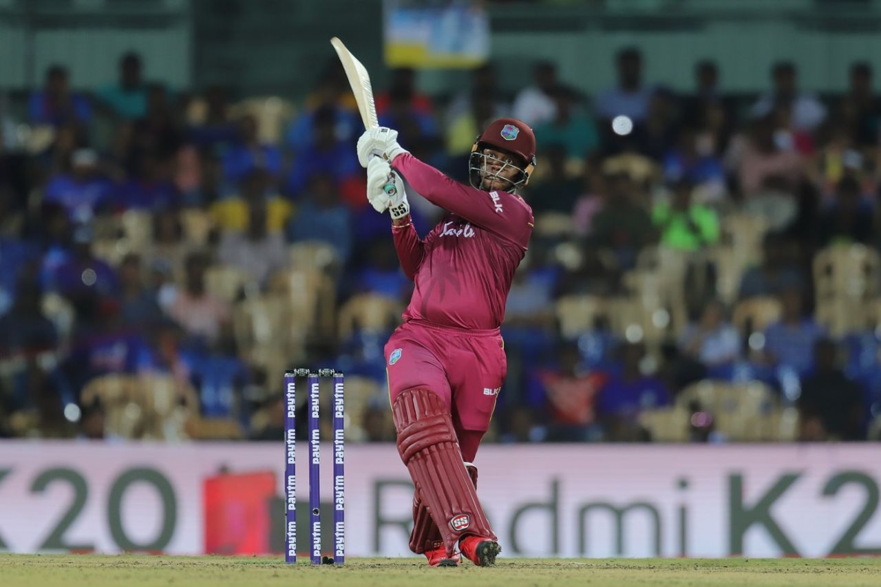 Shimron Hetmyer uncoils a powerful drive, India v West indies, 1st ODI, Chennai, December 15, 2019