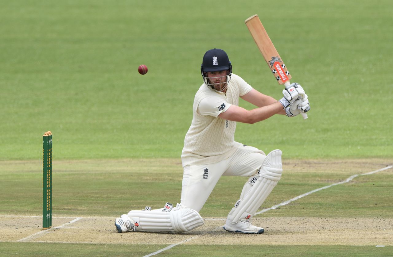 Dom Sibley gets forward to drive, Cricket South Africa Invitational XI v England, Tour match, Benoni, December 17, 2019