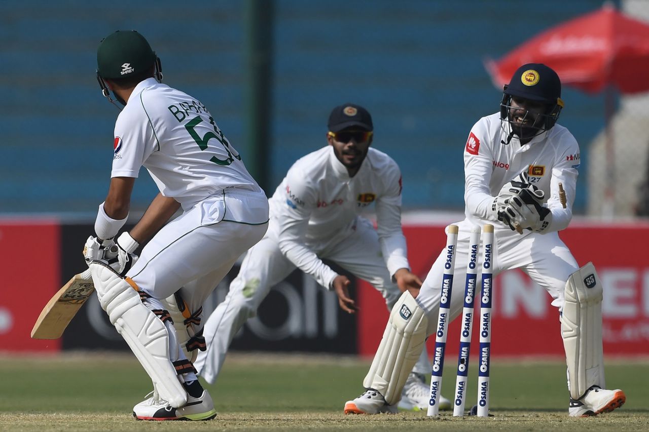 Niroshan Dickwella stumps Babar Azam off Lasith Embuldeniya, Pakistan v Sri Lanka, 2nd Test, Karachi, day 1, December 19, 2019