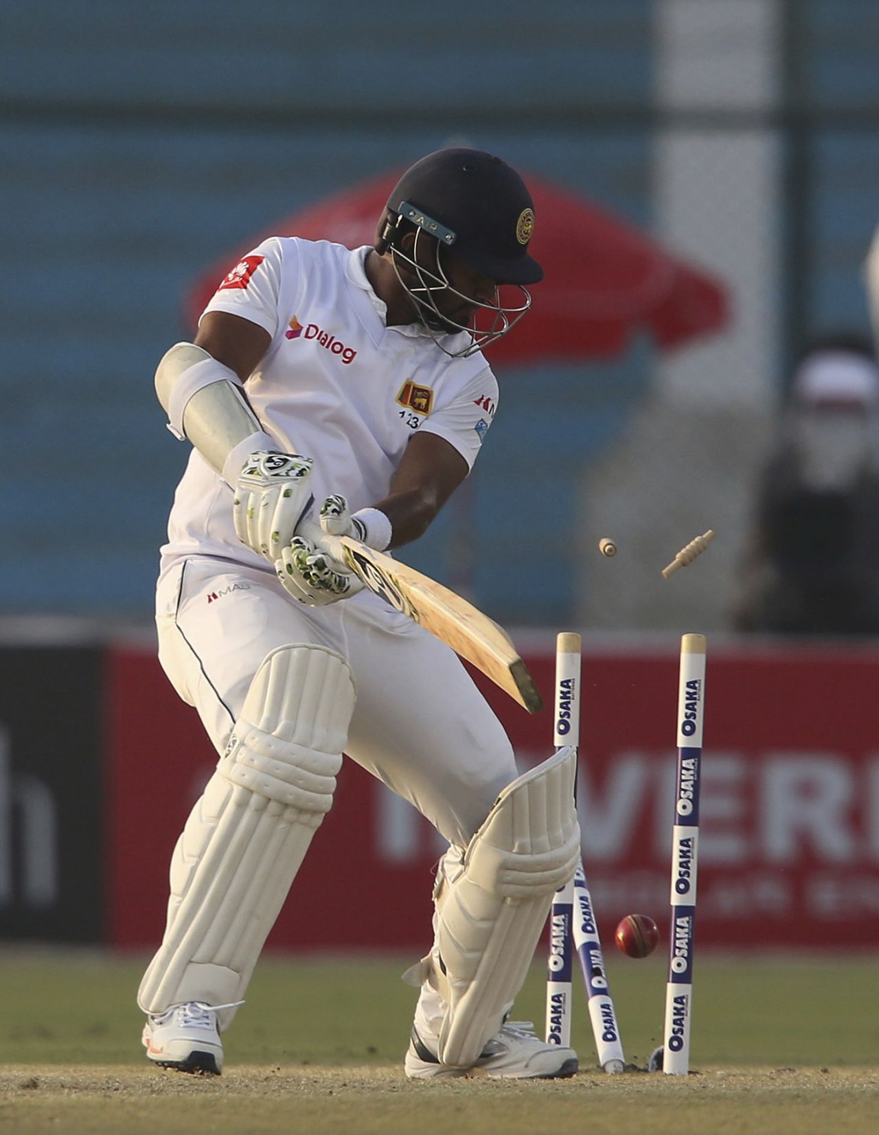 Dimuth Karunaratne chops one on to the stumps, Pakistan v Sri Lanka, 2nd Test, Karachi, day 1, December 19, 2019