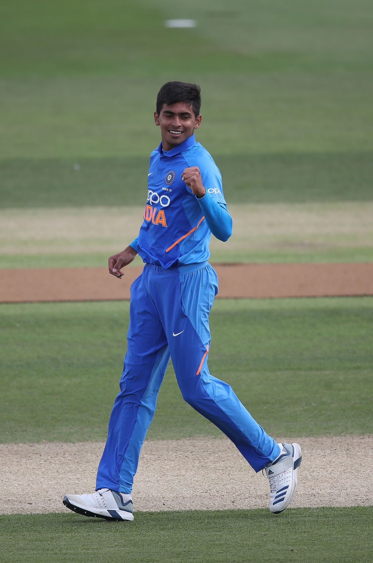 Kartik Tyagi in action for India Under-19, July 2019