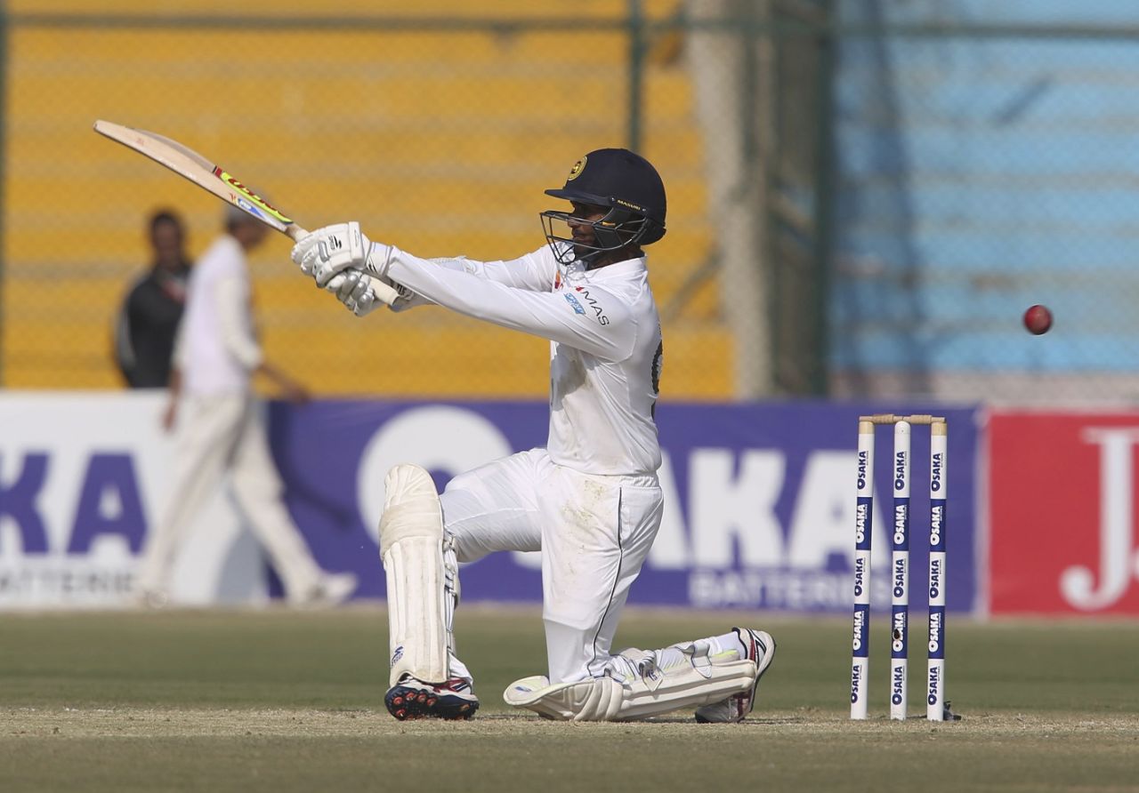 Lasith Embuldeniya edges a slog to second slip, Pakistan v Sri Lanka, 2nd Test, Karachi, 2nd day, December 20, 2019