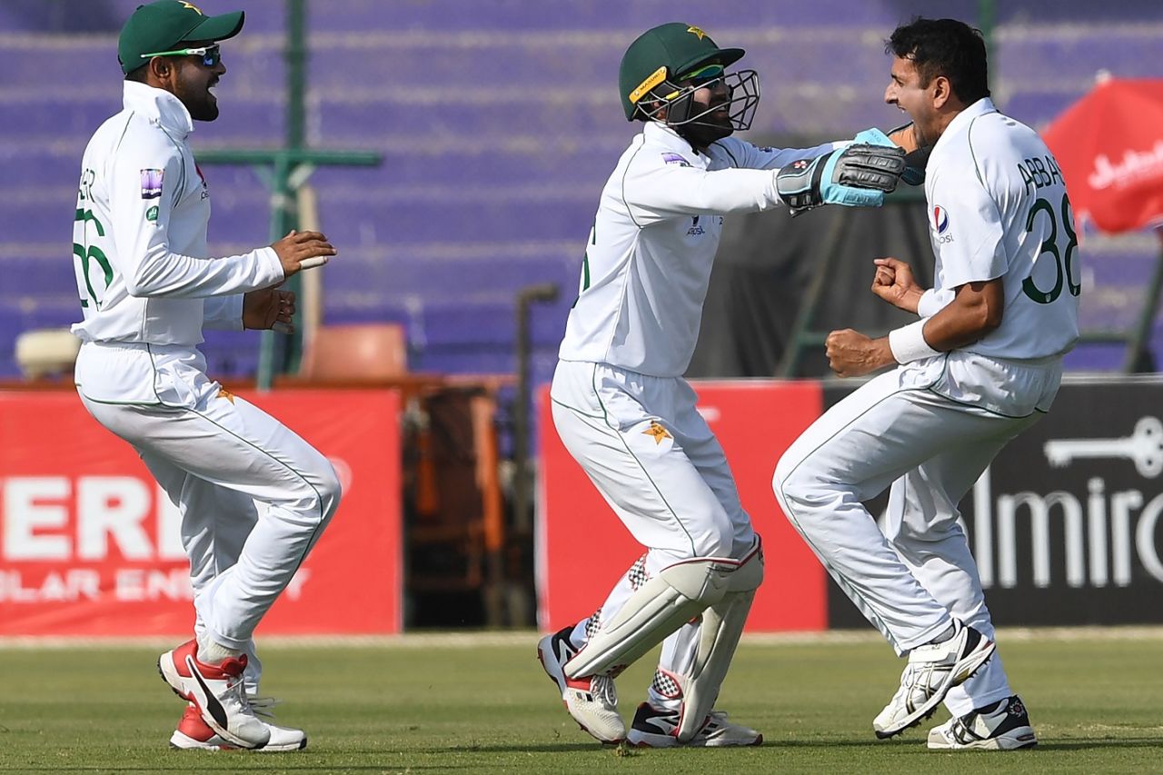 An ecstatic Mohammad Abbas after picking up a wicket, Pakistan v Sri Lanka, 2nd Test, Karachi, Day 2, December 20, 2019