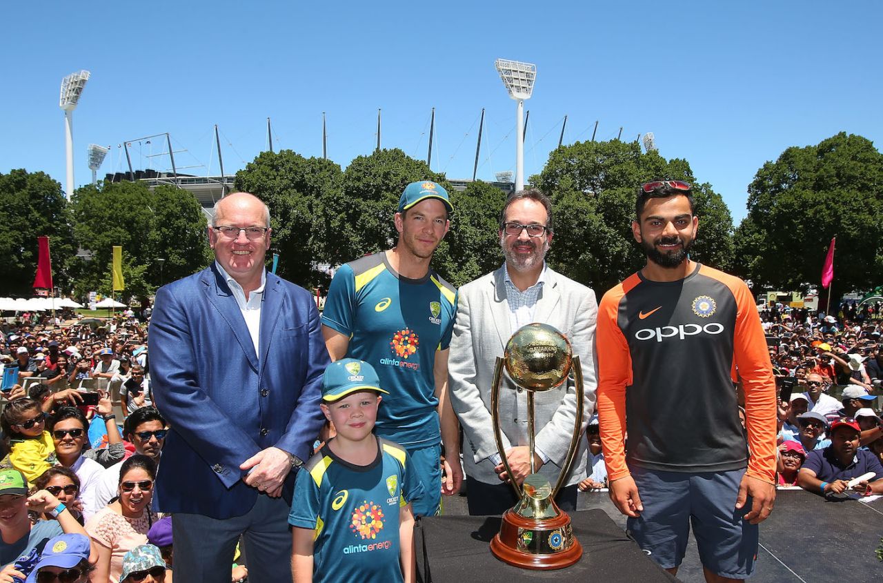 Virat Kohli, Tim Paine and Earl Eddings at an event for Make a Wish Foundation, ahead of the Boxing Day Test, MCG, Melbourne, Australia, December 23, 2018