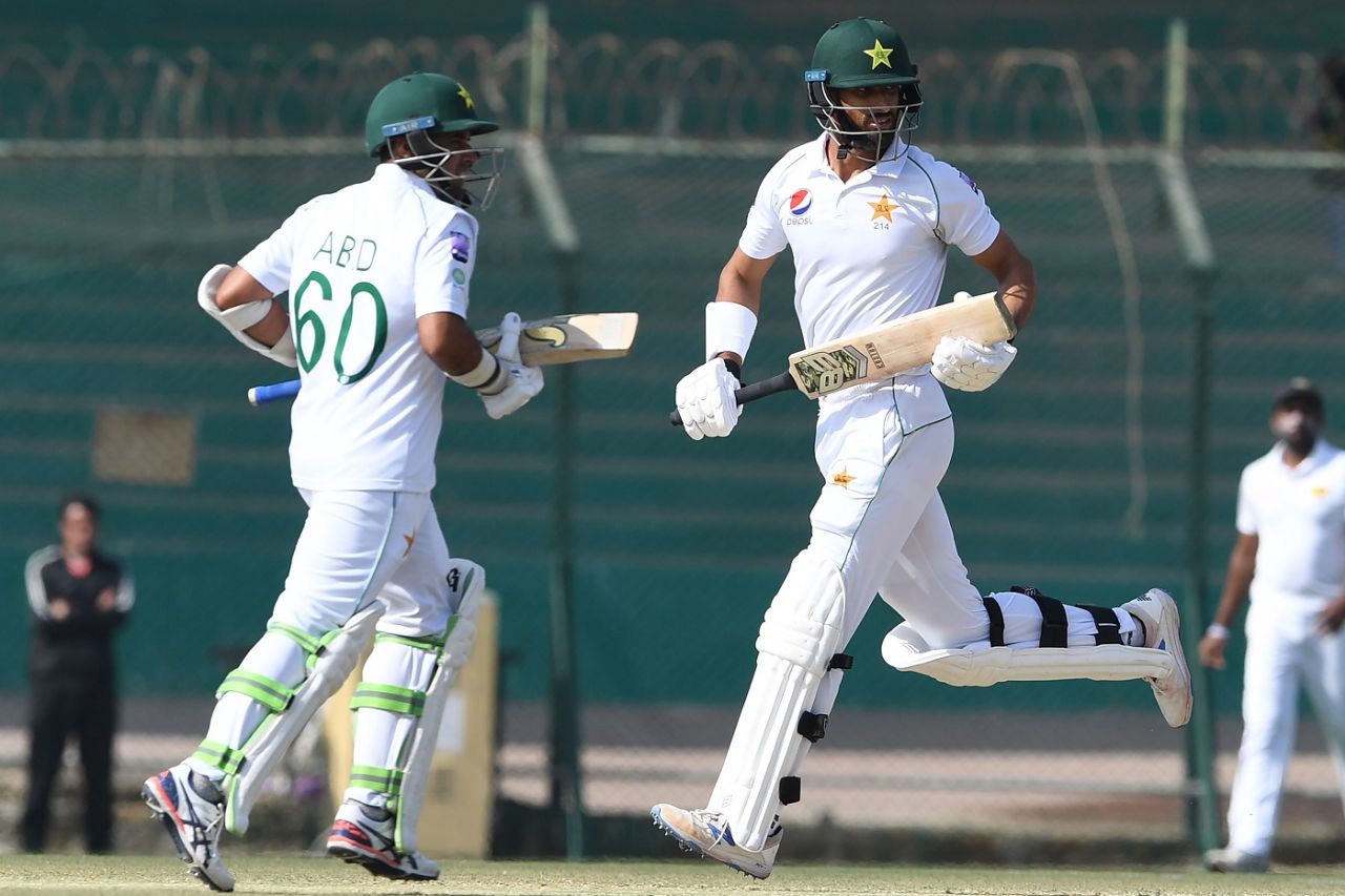 Centurions Shan Masood and Abid Ali get across for a run, Pakistan v Sri Lanka, 2nd Test, Karachi, Day 3, December 21, 2019