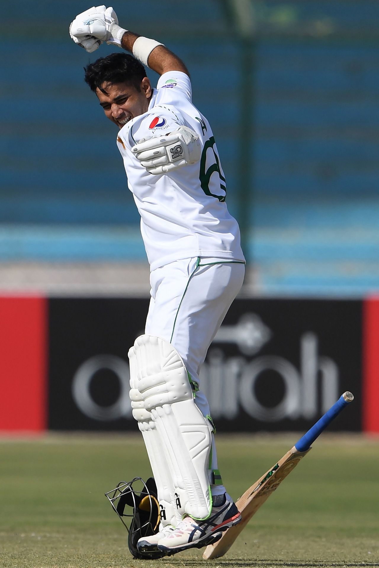 Abid Ali is jubilant after his hundred, Pakistan v Sri Lanka, 2nd Test, Karachi, 3rd day, December 21, 2019