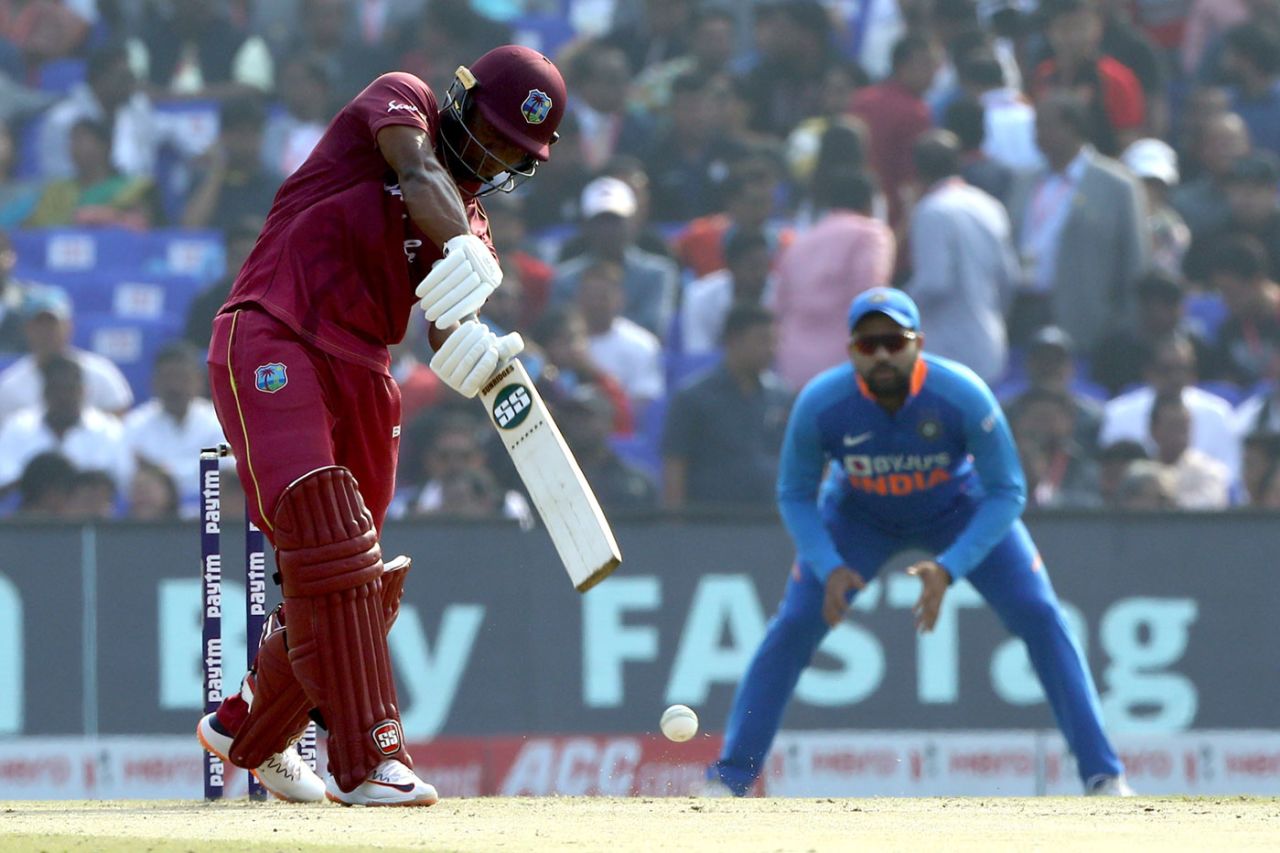 Evin Lewis punches down the ground, India v West Indies, 3rd ODI, Cuttack, December 22, 2019