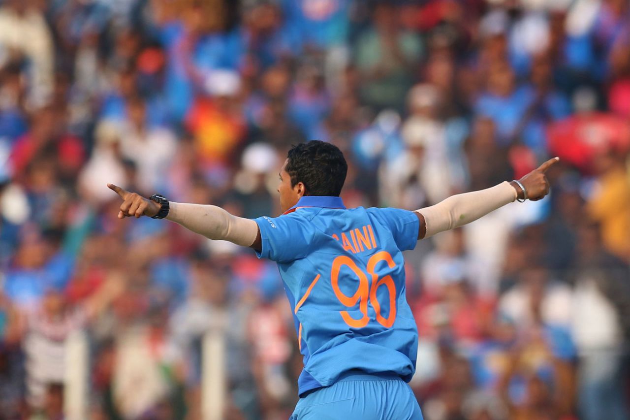 Navdeep Saini wheels away in celebration, India v West Indies, 3rd ODI, Cuttack, December 22, 2019