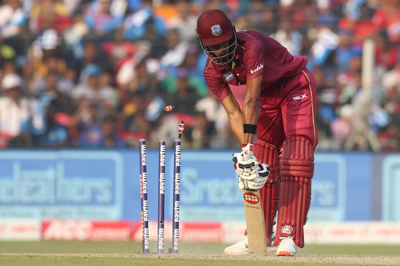 Roston Chase is cleaned up by a yorker, India v West Indies, 3rd ODI, Cuttack, December 22, 2019