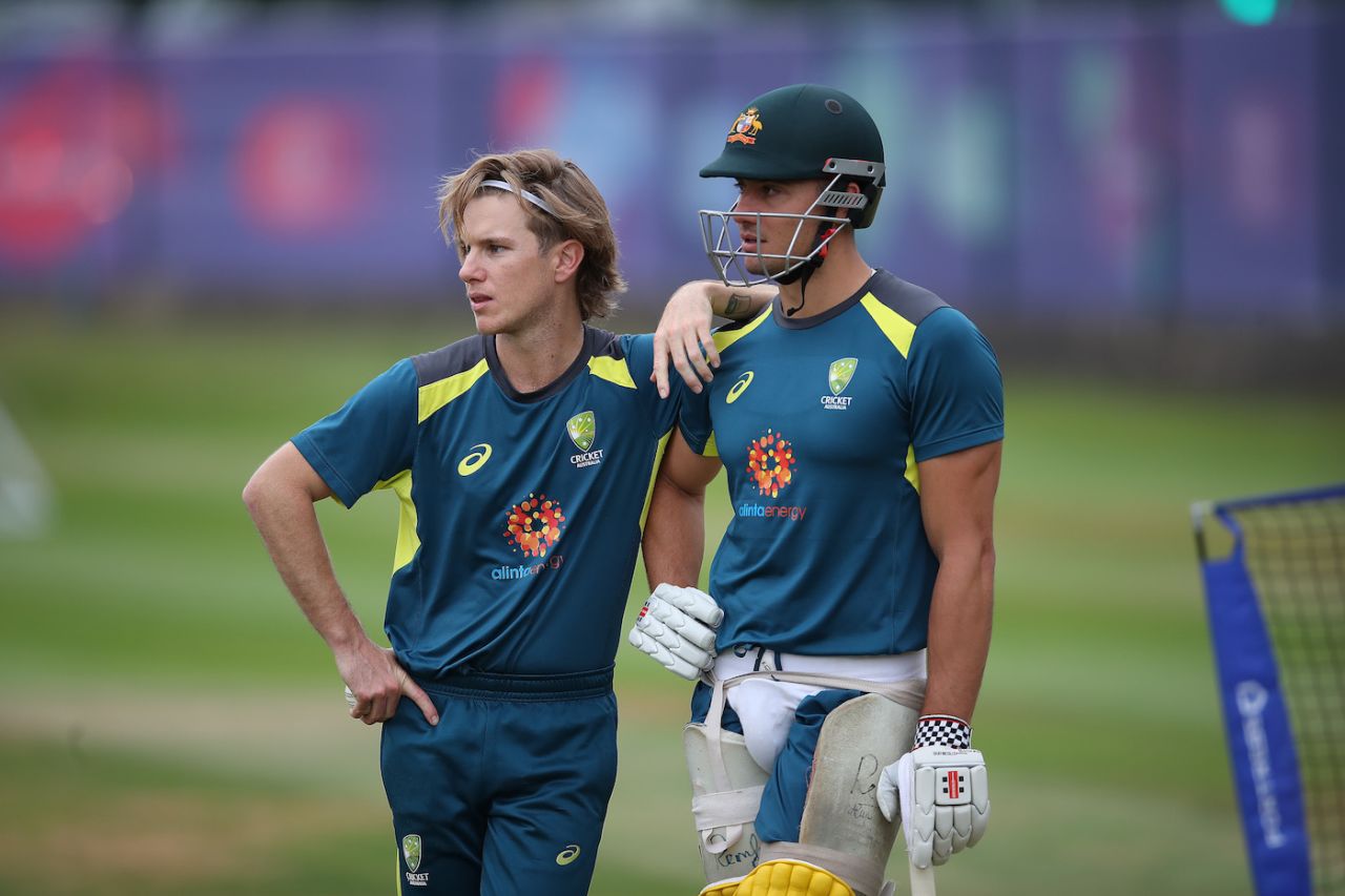 Adam Zampa with Marcus Stoinis during the Australia nets sessions, Edgbaston, World Cup 2019, July 09, 2019 
