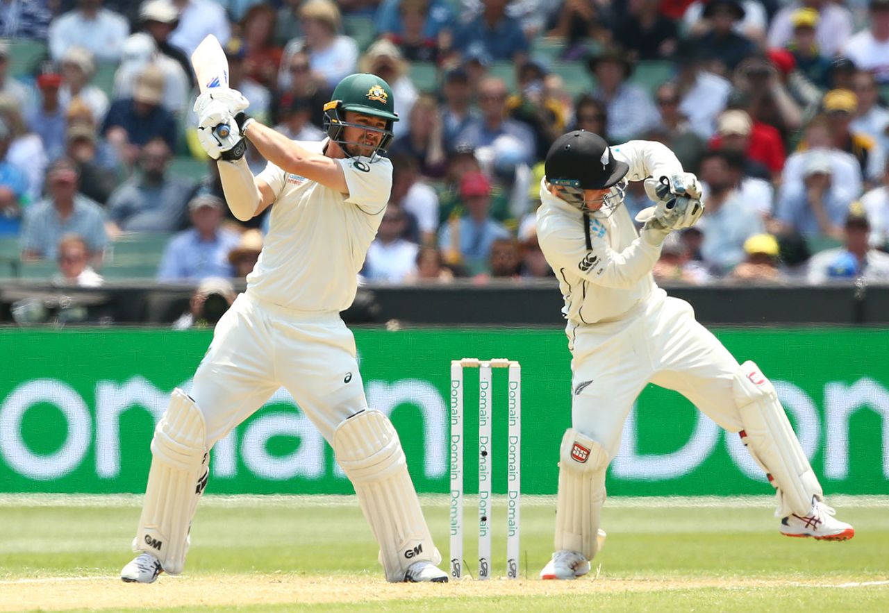 Travis Head plays through the off side, Australia v New Zealand, 2nd Test, Melbourne, 2nd day, December 27, 2019