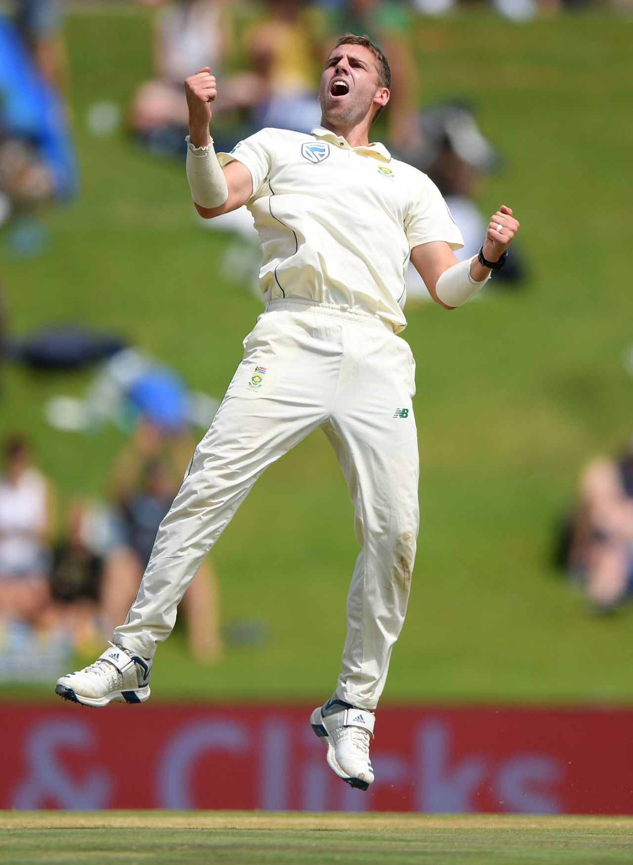 Anrich Nortje leaps in celebration, South Africa v England, 1st Test, Centurion, 2nd day, December 27, 2019
