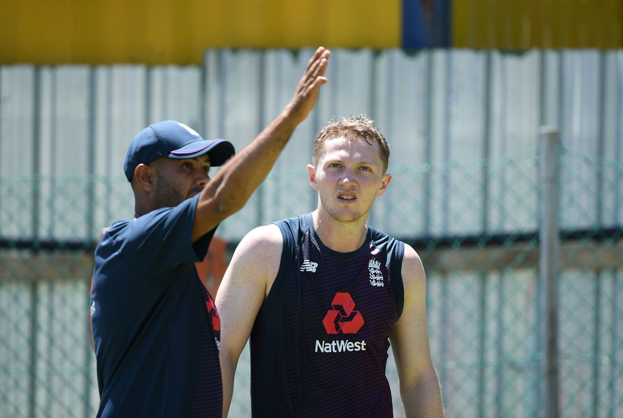 Dom Bess works with England spin consultant Jeetan Patel in training, England training, Newlands, January 1, 2020