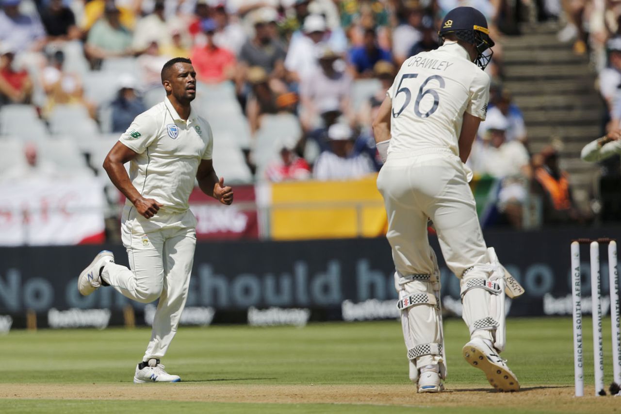 Vernon Philander celebrates after the dismissal of Zak Crawley, South Africa v England, 2nd Test, Cape Town, January 03, 2020