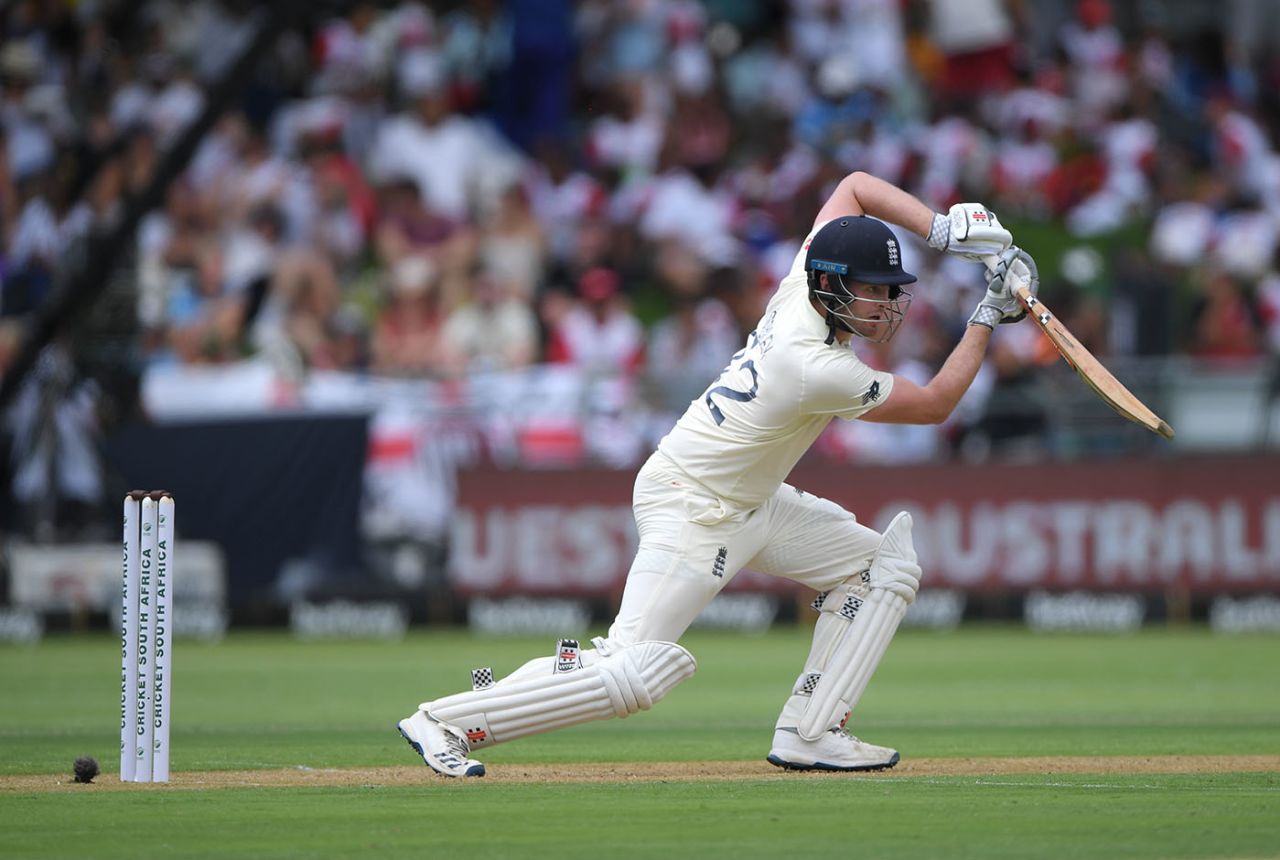 Dom Sibley gets forward to drive, South Africa v England, 2nd Test, Cape Town, 1st day, January 3, 2020