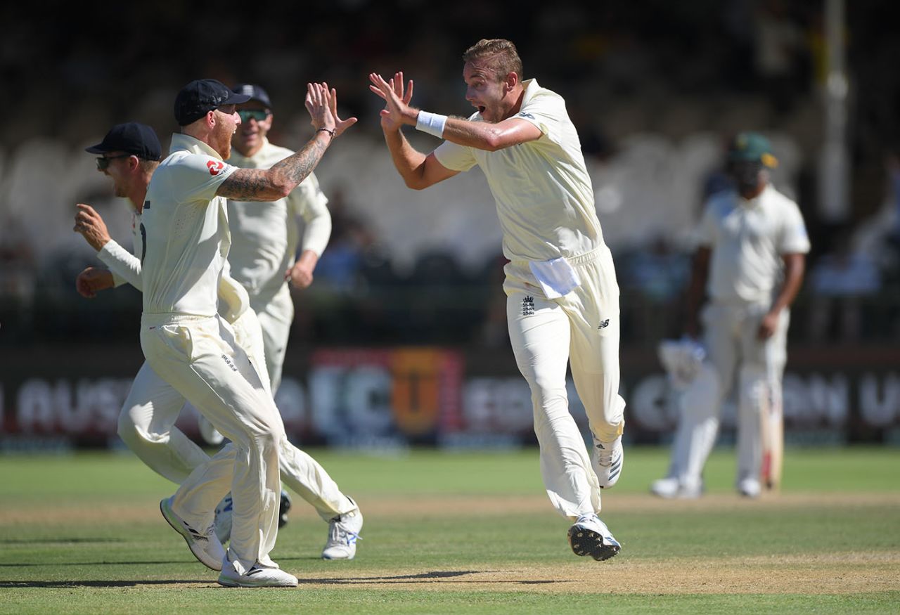 Stuart Broad wheels away in celebration, South Africa v England, 2nd Test, Cape Town, 5th day, January 7, 2020