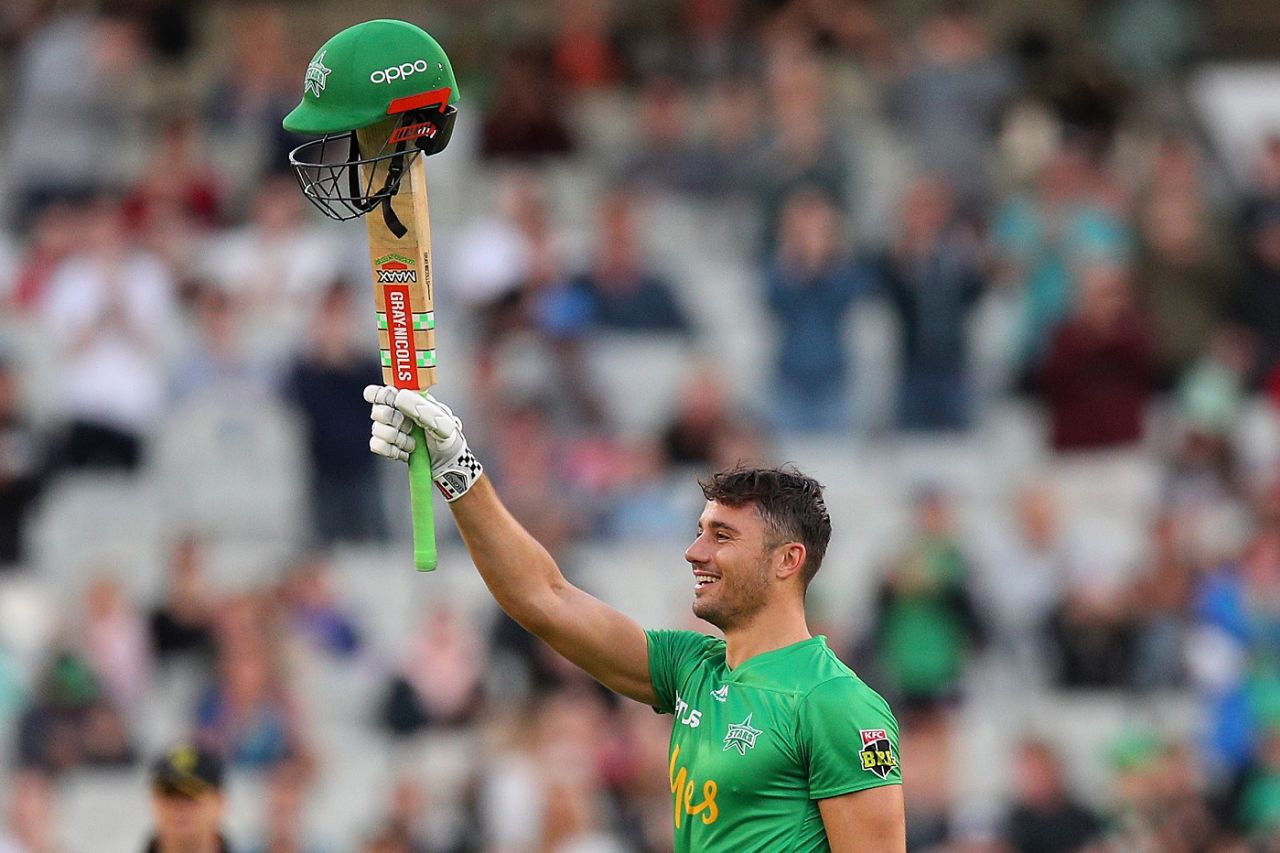 Marcus Stoinis takes a leaf out of the Chris Gayle book of celebrations, Melbourne Stars v Sydney Sixers, Big Bash League, Melbourne, January 12, 2020
