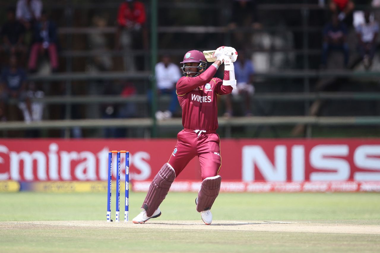 Evin Lewis drives through the covers, West Indies v Afghanistan, ICC World Cup qualifier, March 15, 2018