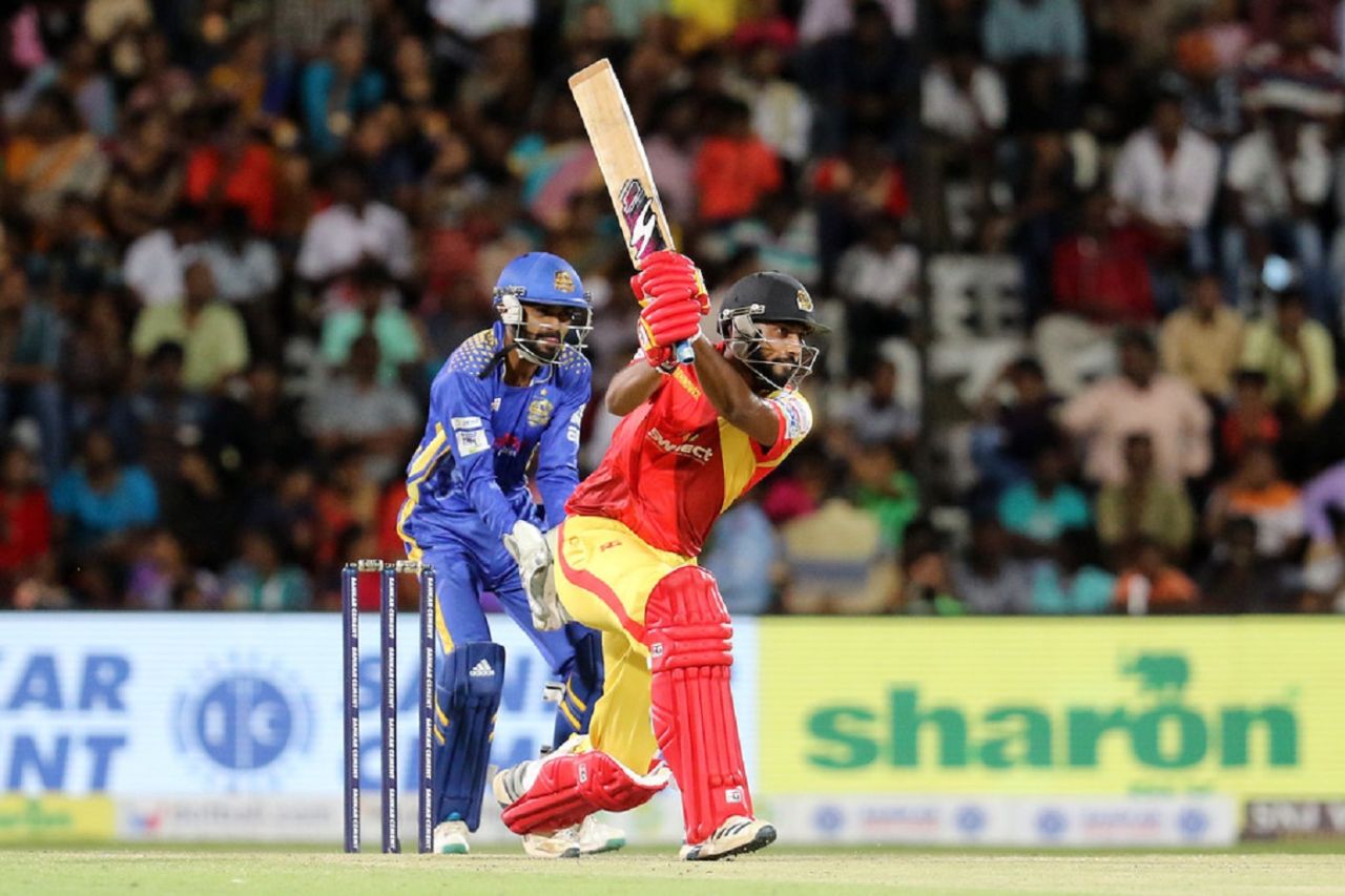 R Sanjay Yadav drills one away in the TNPL