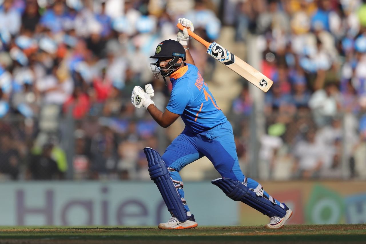 Rishabh Pant takes his bottom hand off as he cuts one, India v Australia, 1st ODI, Mumbai, January 14, 2020