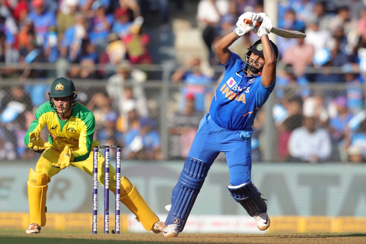 Rishabh Pant whips one on the leg side, India v Australia, 1st ODI, Mumbai, January 14, 2020