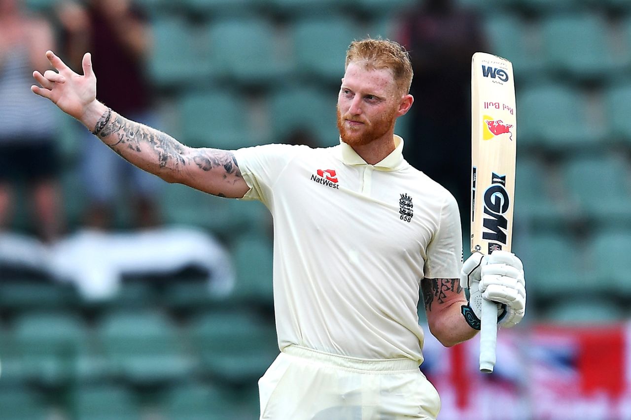 Ben Stokes celebrates his hundred with a gesture to his father, South Africa v England, 3rd Test, Port Elizabeth, 2nd day, January 17, 2020