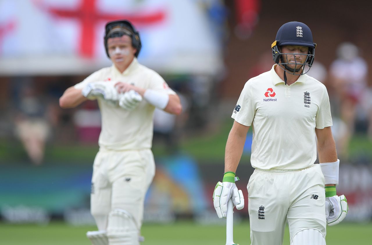Jos Buttler trudges off after chipping a return catch to Keshav Maharaj, South Africa v England, 3rd Test, Port Elizabeth, 2nd day, January 17, 2020