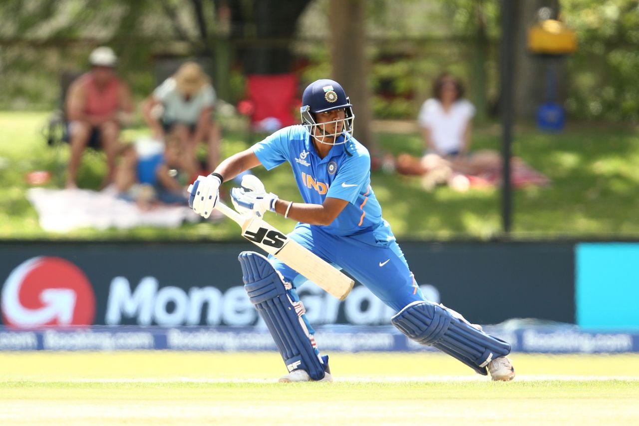 Divyaansh Saxena plays towards third man, India v Sri Lanka, Under-19 World Cup 2020, Bloemfontein, January 19. 2020