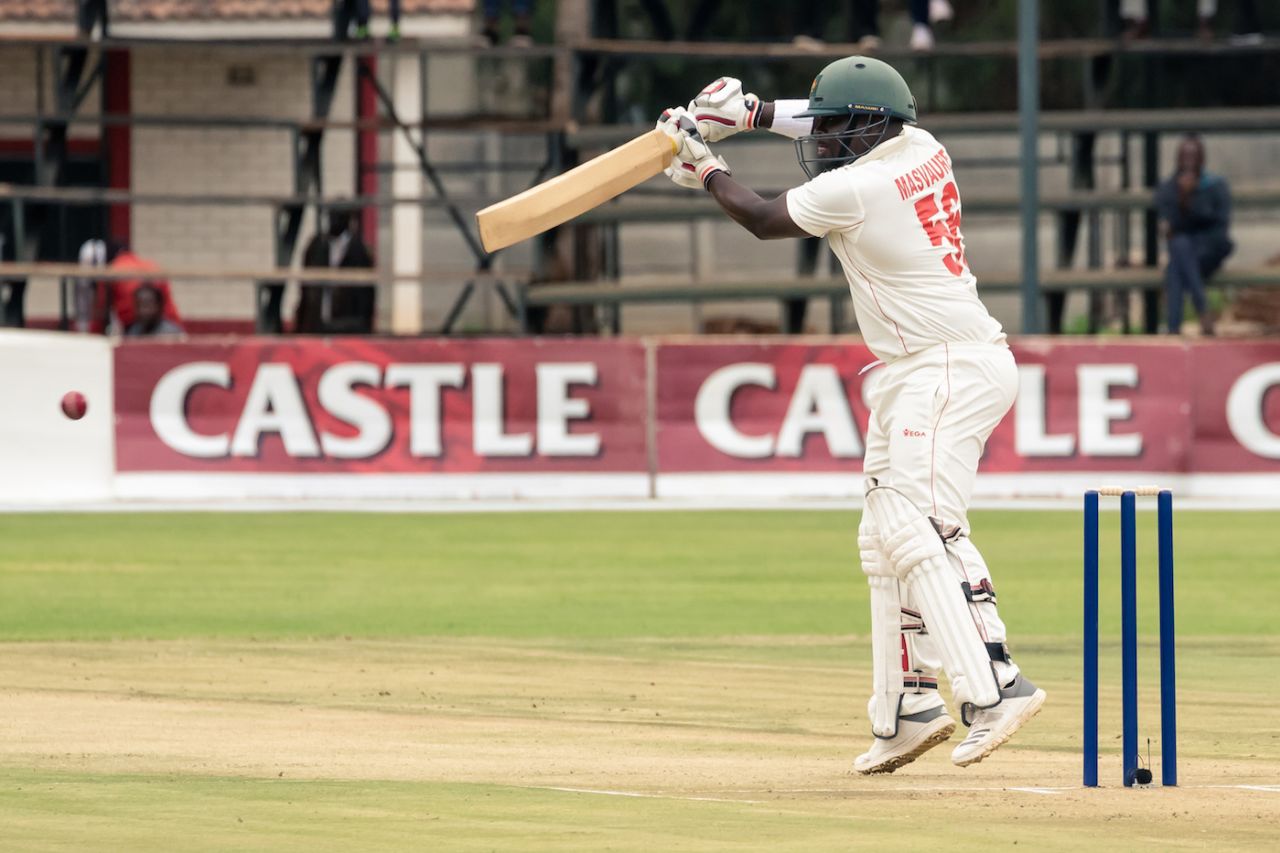 Prince Masvaure goes on his toes to steer the ball away, Zimbabwe v Sri Lanka, 1st Test, Harare, 1st day, January 19, 2020