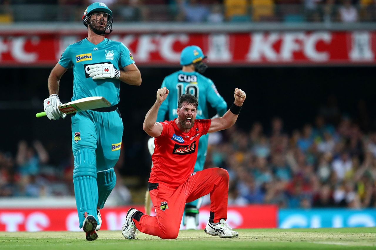 Dan Christian wins an lbw against Ben Cutting, Brisbane Heat v Melbourne Renegades, Big Bash League 2019-20, Brisbane, January 19, 2020
