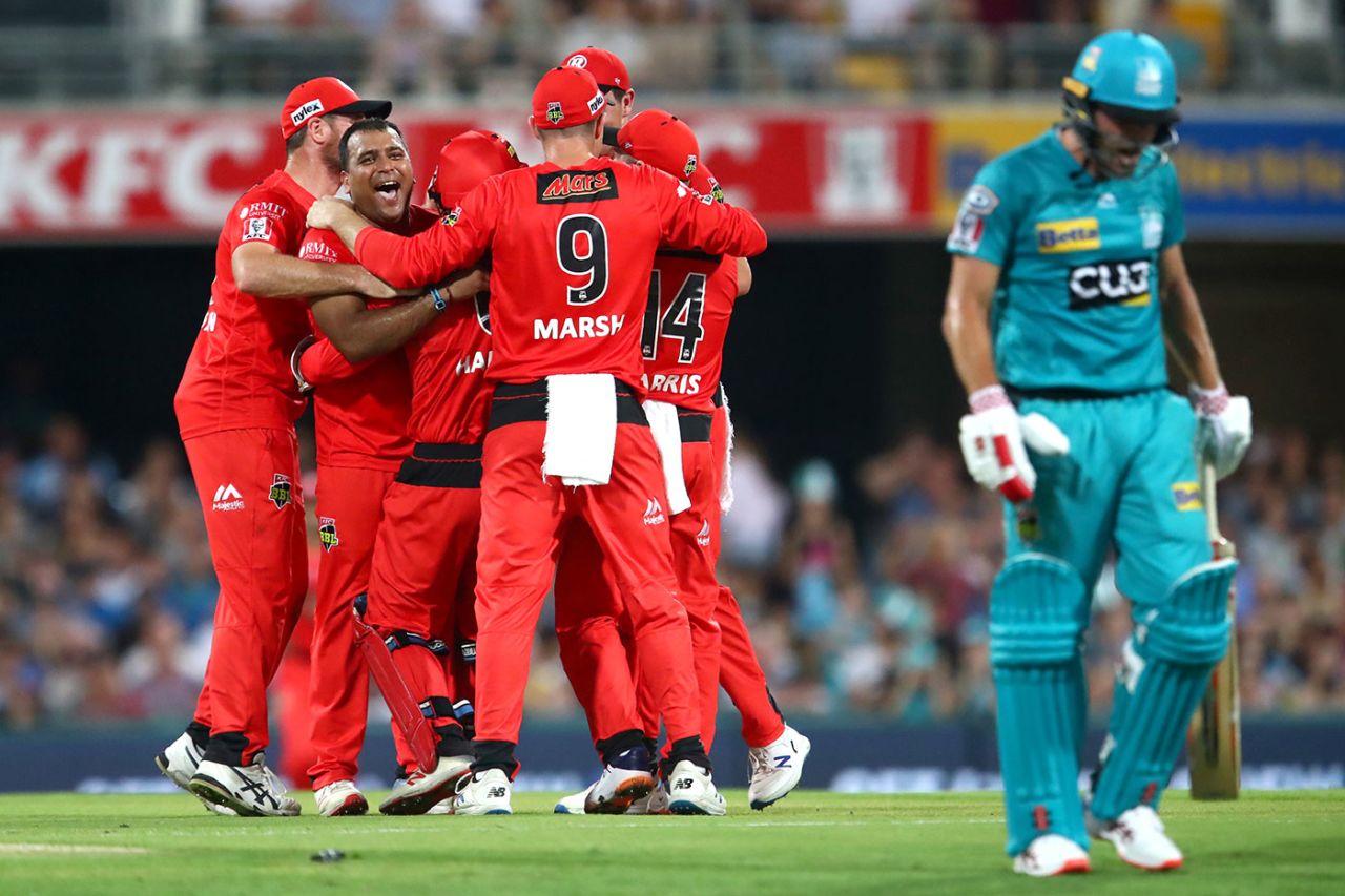 Joe Burns trudges off after being run out, Brisbane Heat v Melbourne Renegades, Big Bash League 2019-20, Brisbane, January 19, 2020