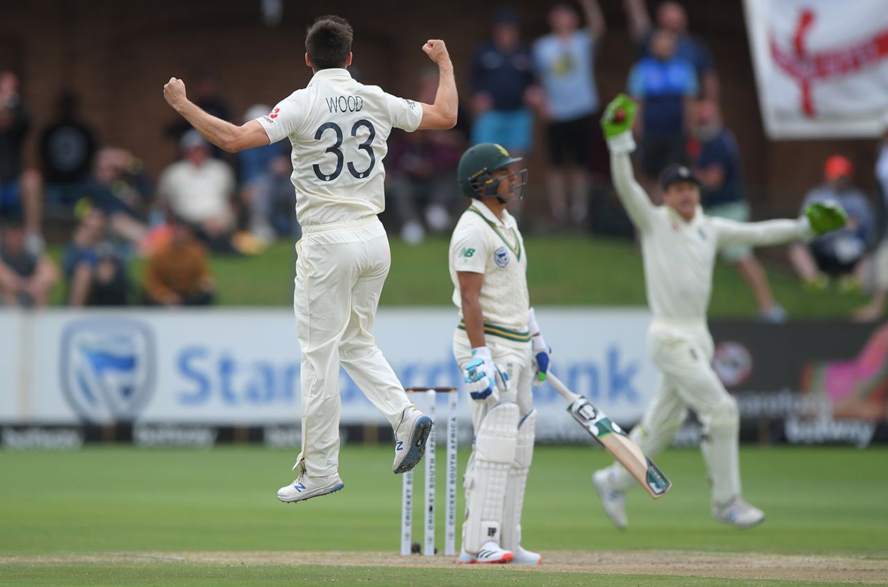 Mark Wood roars in celebration after dismissing Zubayr Hamza, South Africa v England, 3rd Test, Port Elizabeth, 4th day, January 19, 2020