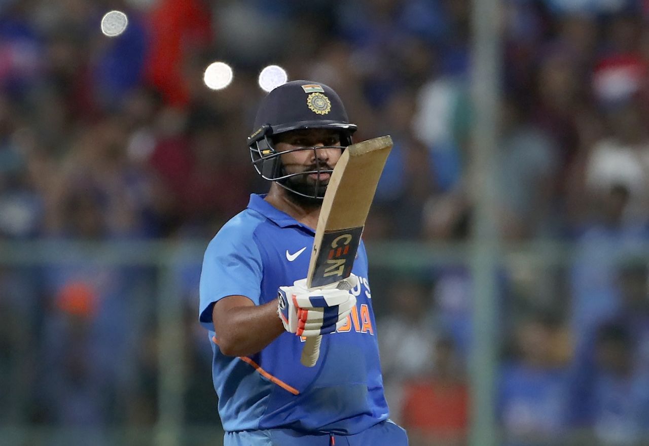 Rohit Sharma soaks up the applause on bringing up his century, India v Australia, 3rd ODI, Bengaluru, January 19, 2020