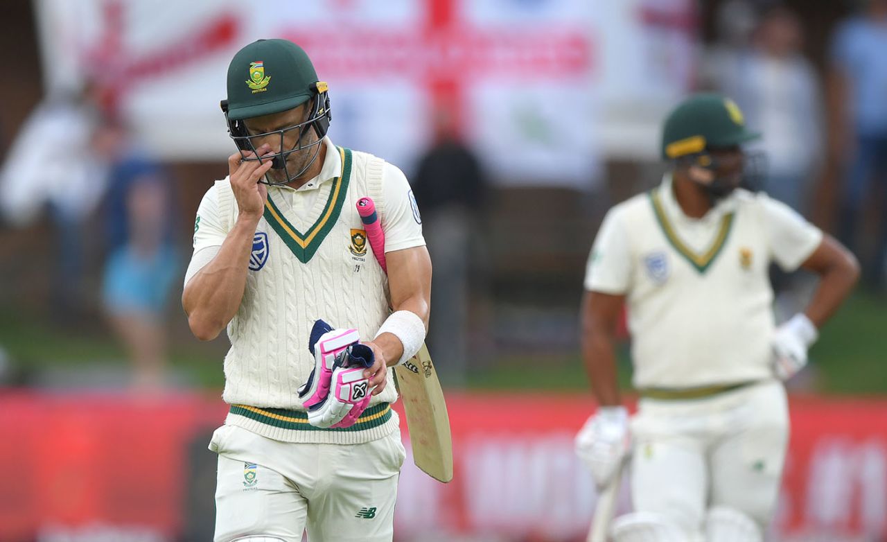 Faf du Plessis leaves the field after being dismissed, South Africa v England, 3rd Test, Port Elizabeth, 4th day, January 19, 2020