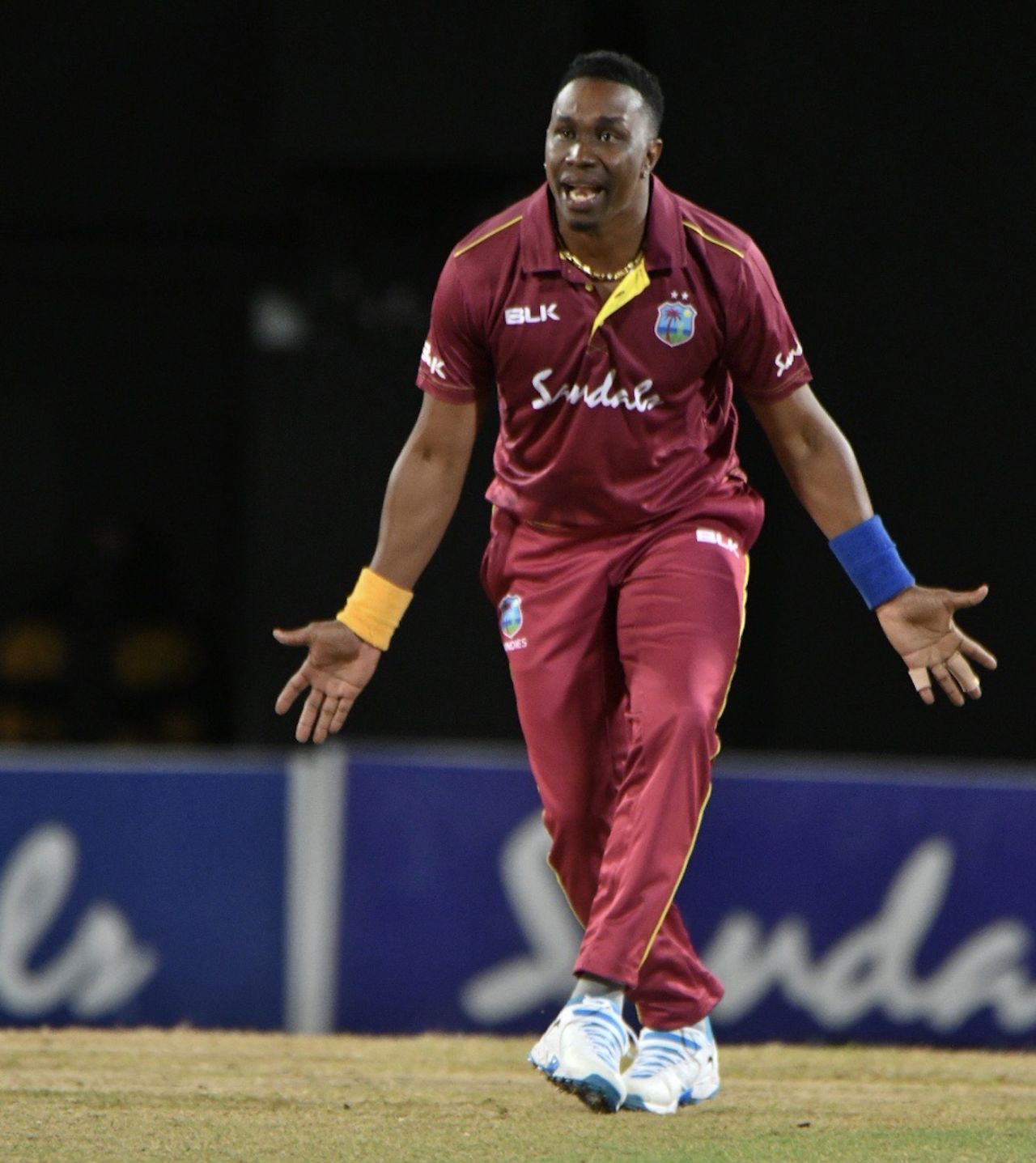 Dwayne Bravo reacts during his three-wicket spell, West Indies v Ireland, 3rd T20I, St Kitts, January 19, 2020