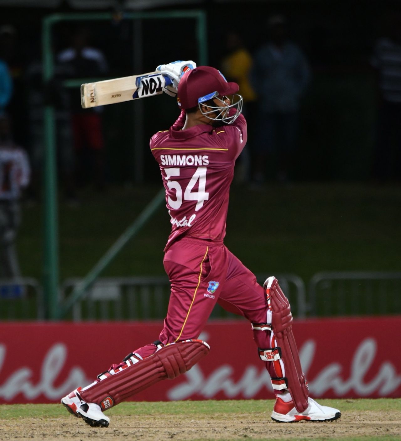 Lendl Simmons carts one down the ground, West Indies v Ireland, 3rd T20I, St Kitts, January 19, 2020