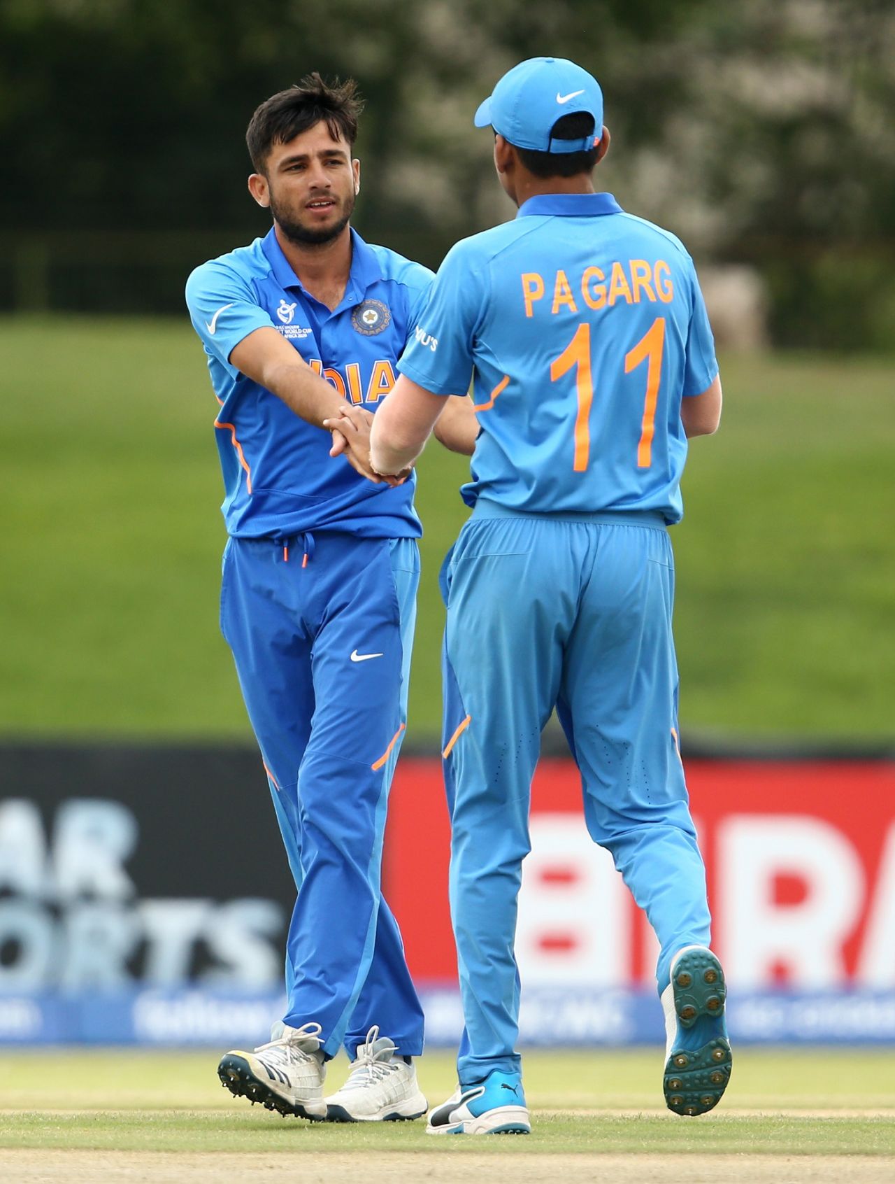 Ravi Bishnoi and Priyam Garg celebrate a wicket, India v Japan, Under-19 World Cup 2020, Bloemfontein, January 21, 2020