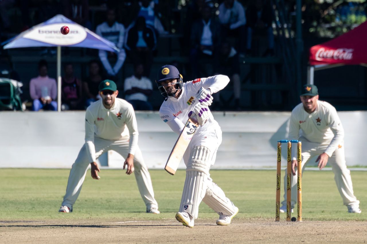 Dhananjaya de Silva punches down the ground, Zimbabwe v Sri Lanka, 1st Test, 3rd Day, Harare, January 21, 2020