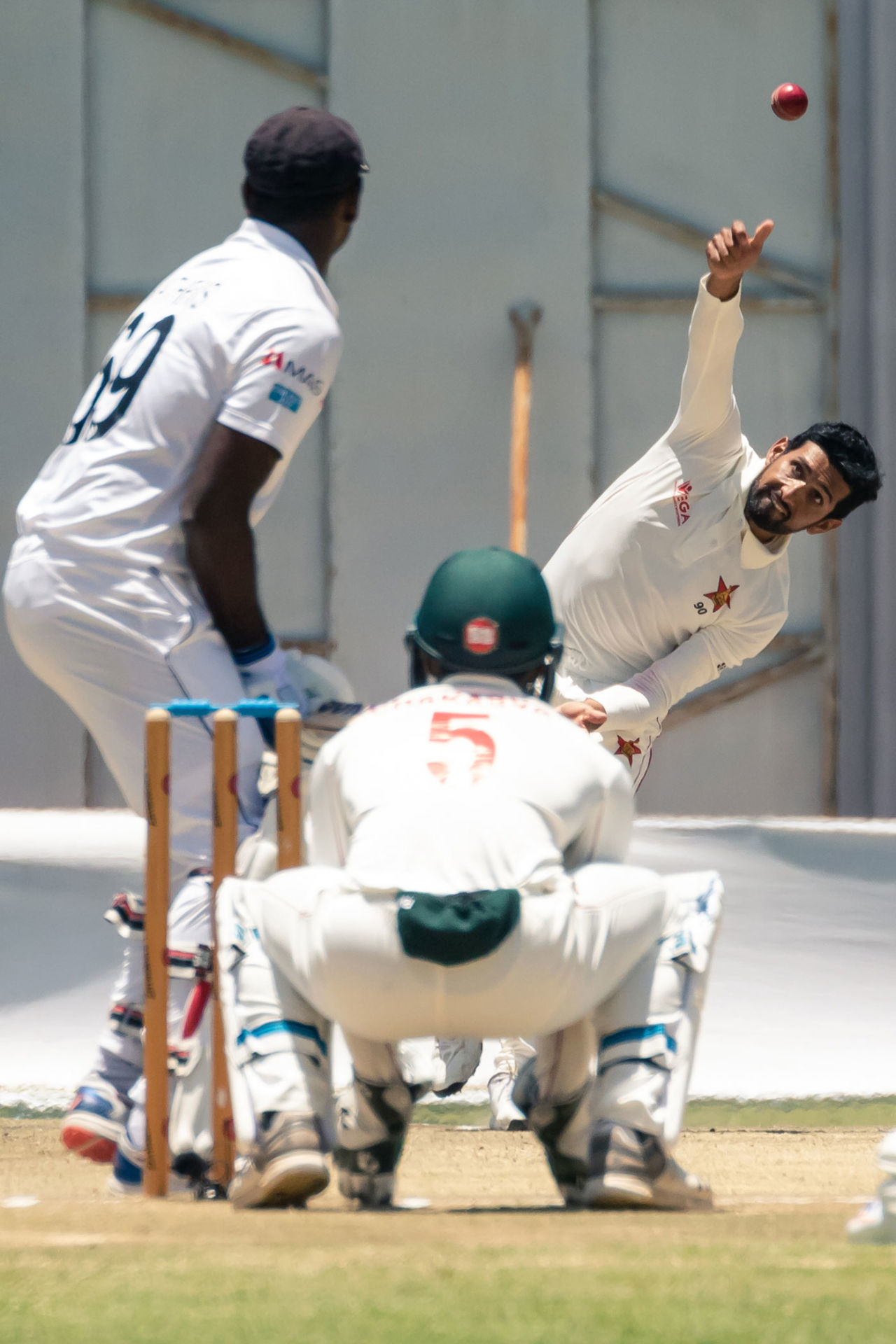 Sikandar Raza bowls to Angelo Mathews, Zimbabwe v Sri Lanka, 1st Test, 4th Day, Harare, January 22, 2020