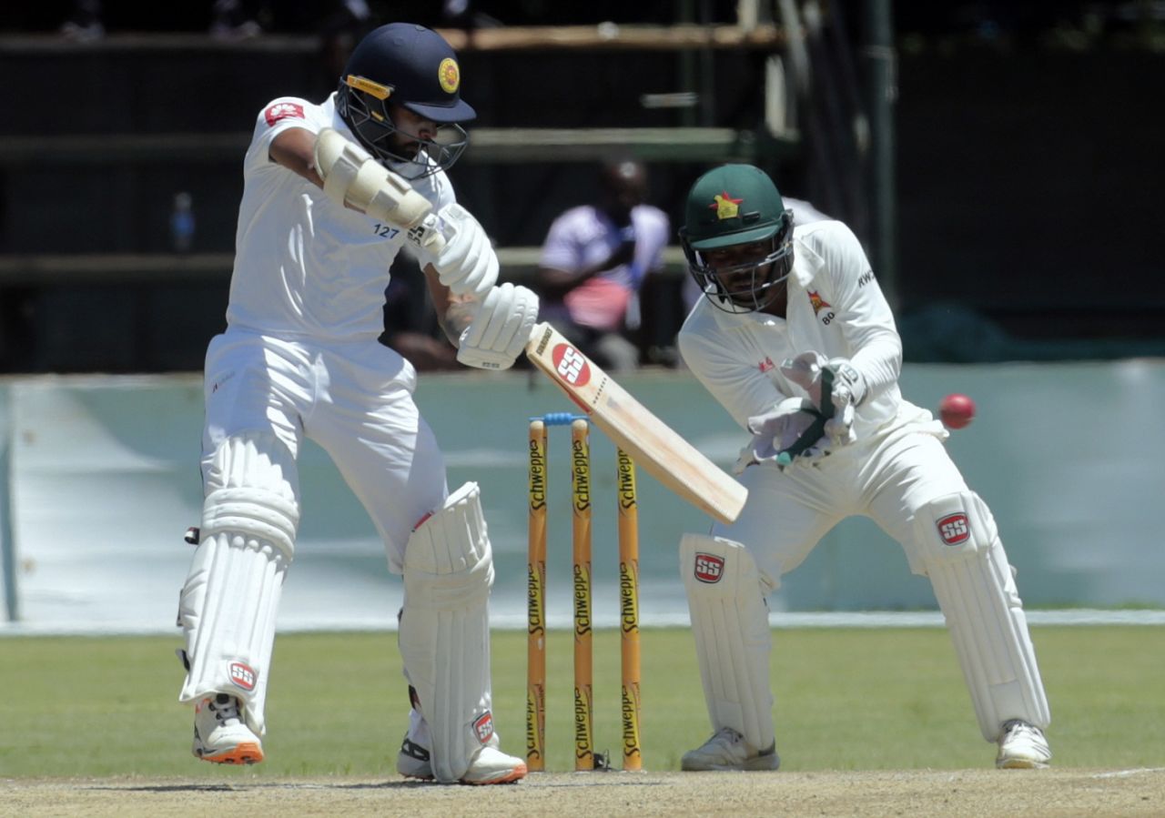 Niroshan Dickwella plays a cut, Zimbabwe v Sri Lanka, 1st Test, Harare, 4th day, January 22, 2020