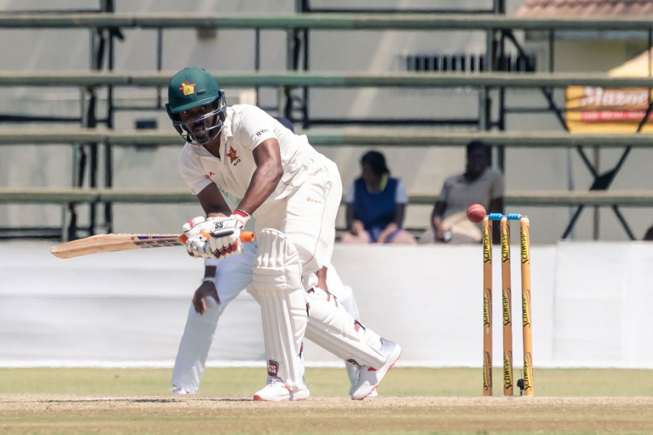 Regis Chakabva pushes watchfully into the leg side, Zimbabwe v Sri Lanka, 1st Test, Harare, 5th day, January 23, 2020